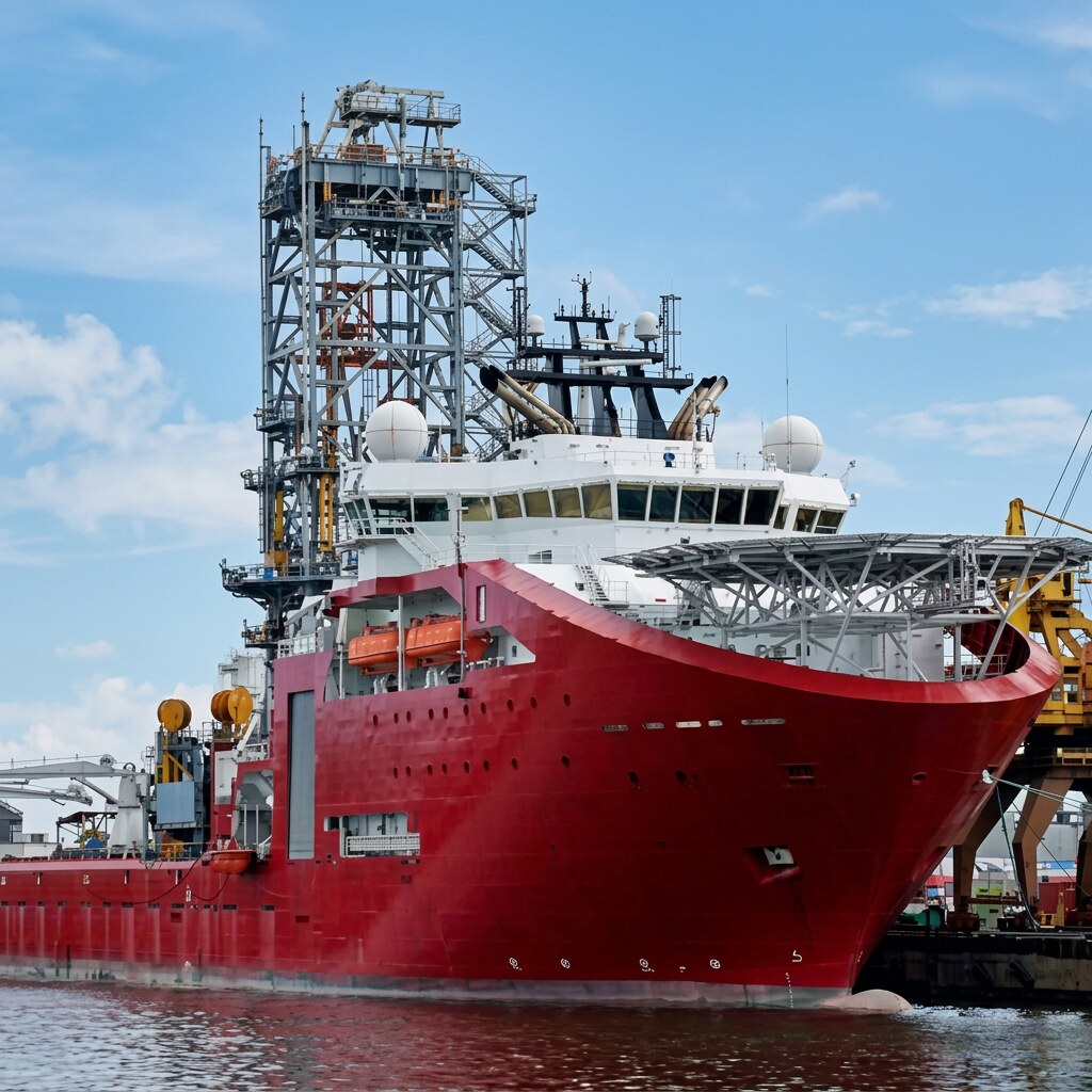 Offshore support vessel alongside the quay